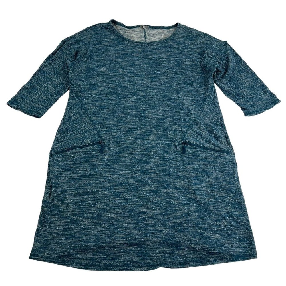 T by Talbots A-Line Dress Petites XL Blue Heather Metallic 3/4 Sleeve Pockets